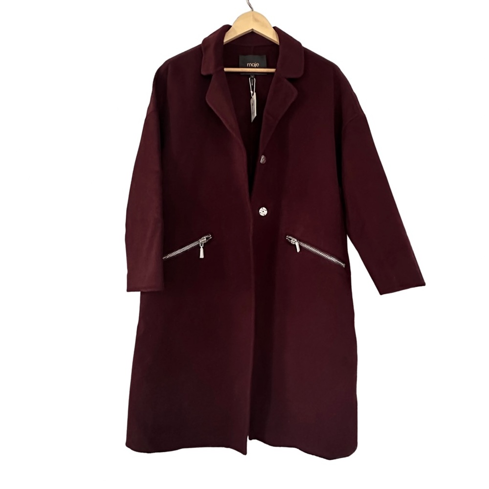 Maje Double-Face  Wool Coat Burgundy Size 36